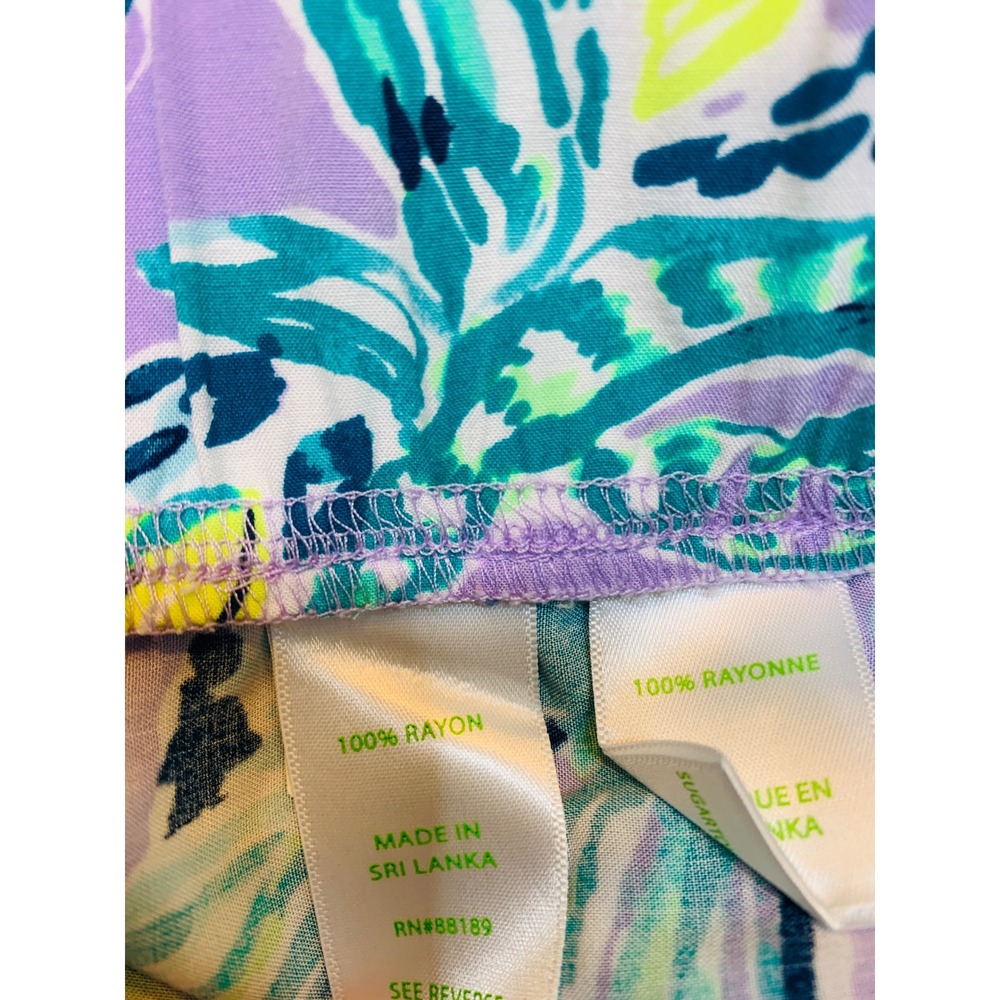 Lilly Pulitzer Wide Leg Pants Women XL Purple Teal Tropical Floral Resort Beach - Picture 5 of 10